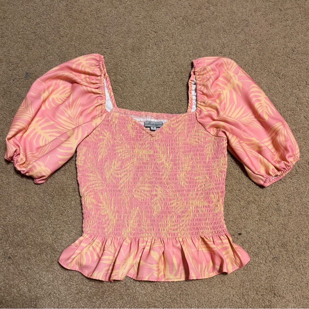 Wishlist Pink and Yellow Puff Sleeve Blouse